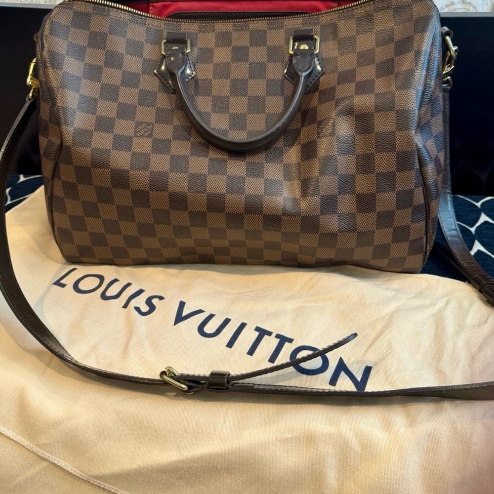 Louis Vuitton Speedy 35 Bandouliere Damier Ebene Canvas Bag.